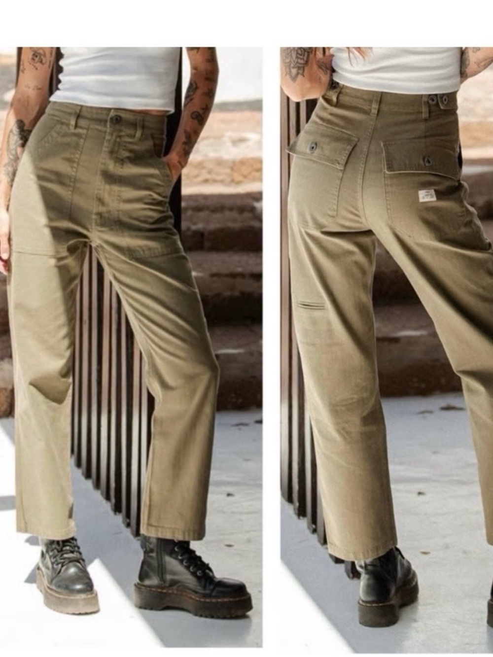 P&Co Service Fatigue High Rise Pants Olive Green